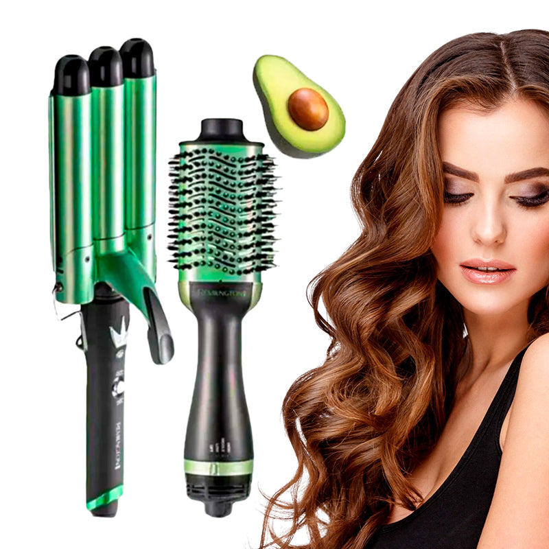 Combo Aguacate Profesional: Rizador Sirena + Cepillo Secador ✨